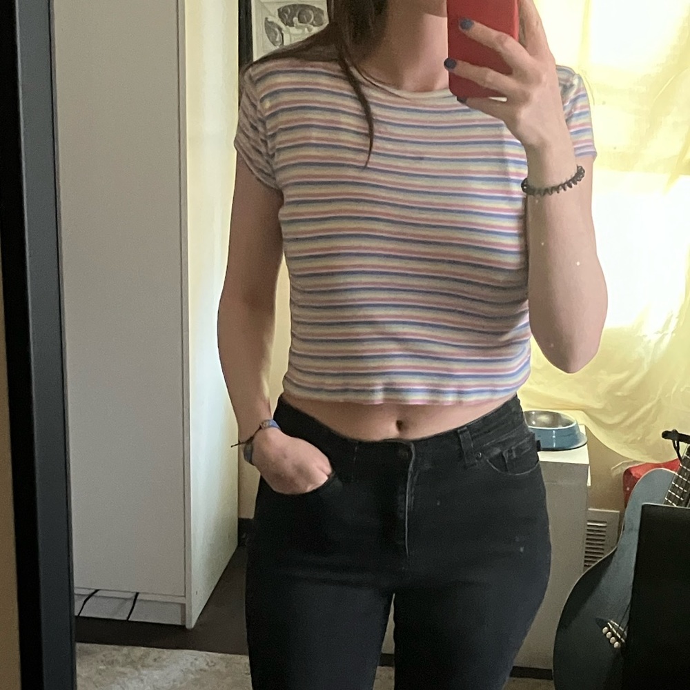 Y2K Pink and Blue Striped Crop Top